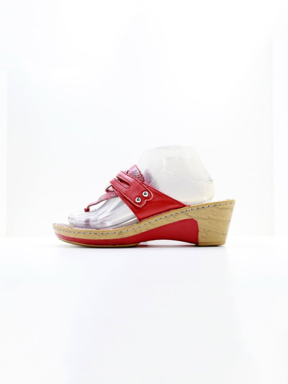 Alegria Loti Red Leather 2.5" Wedge Heel Adjustable Thong Sandals - 9